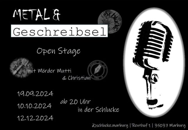 Coming soon! 
Die Lesebühne der Schlucke wird von Nina & Christian reaktiviert. Verschiedene Künstler*innen mit lustigen und makabren Texten, kleinen Musikeinlagen und dazu ein kaltes Getränk! Wir freuen uns auf euch.